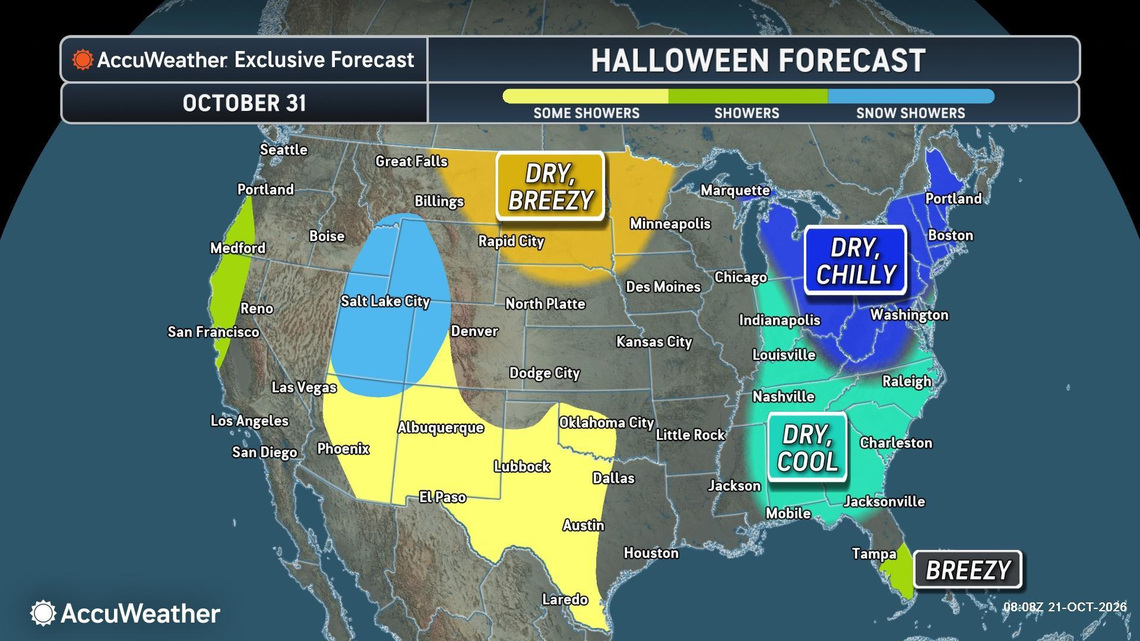 Halloween forecast shows rain (or even snow) may hit some trick-or-treaters 