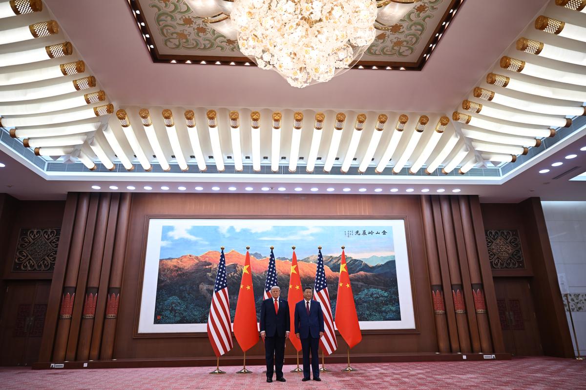 President Xi Jinping of China welcomes President Donald Trump to the Great Hall of the People in Beijing during their two-day summit, on Thursday, May 14, 2026. During the first U.S. presidential visit to China in nearly a decade, Xi delivered a warning on Taiwan, saying that the issue, if handled poorly, could lead to conflict and "an extremely dangerous situation." (Kenny Holston/The New York Times)..