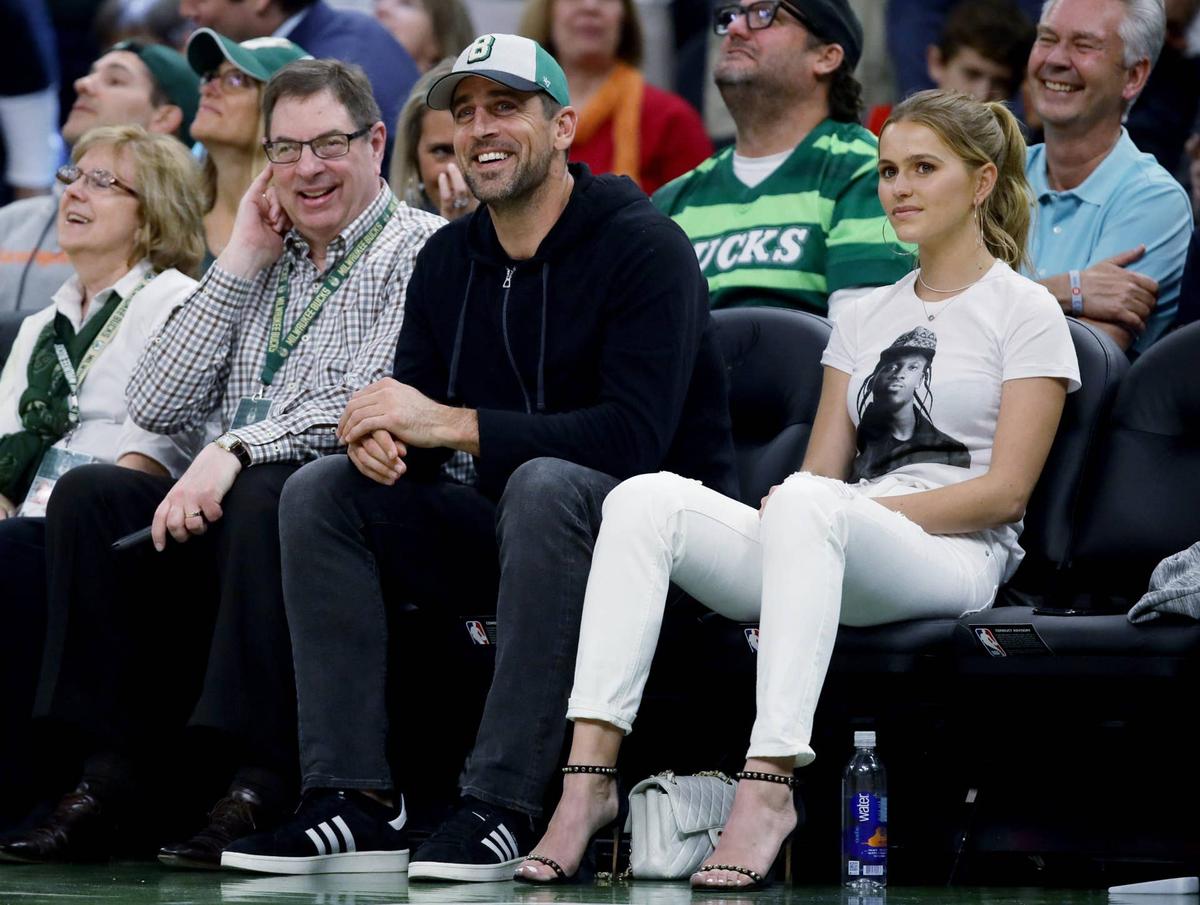  MILWAUKEE, WISCONSIN - MAY 23: Aaron Rodgers of the Green Bay Packers looks on during Game Five of the Eastern Conference Finals of the 2019 NBA Playoffs between the Toronto Raptors and Milwaukee Bucks at the Fiserv Forum on May 23, 2019 in Milwaukee, Wisconsin. (Photo by Jonathan Daniel/Getty Images) 