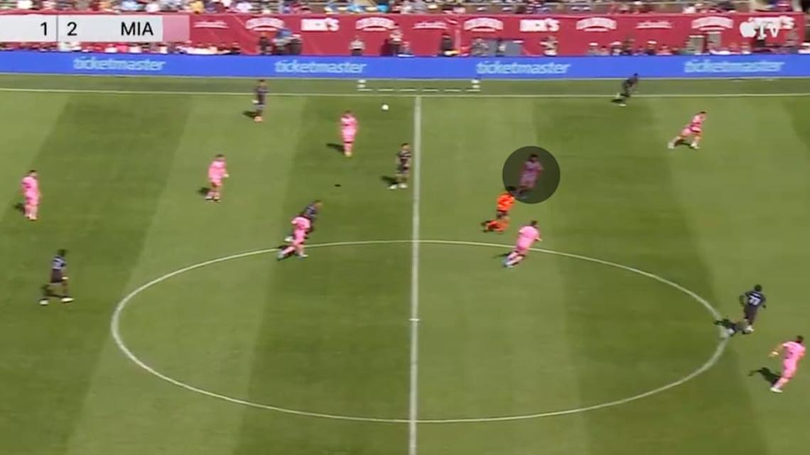  Maxi Falcón (circled) was caught well out of position on Colorado's second goal, featuring a direct ball over the top. | MLS/Apple TV 