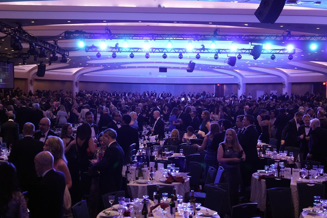 The scene at the Washington Hilton after shots were fired at the White House Correspondents' Association dinner in Washington on Saturday, April 25, 2026. President Donald Trump was rushed from the stage but appeared to be unharmed. (Salwan Georges/The New York Times)