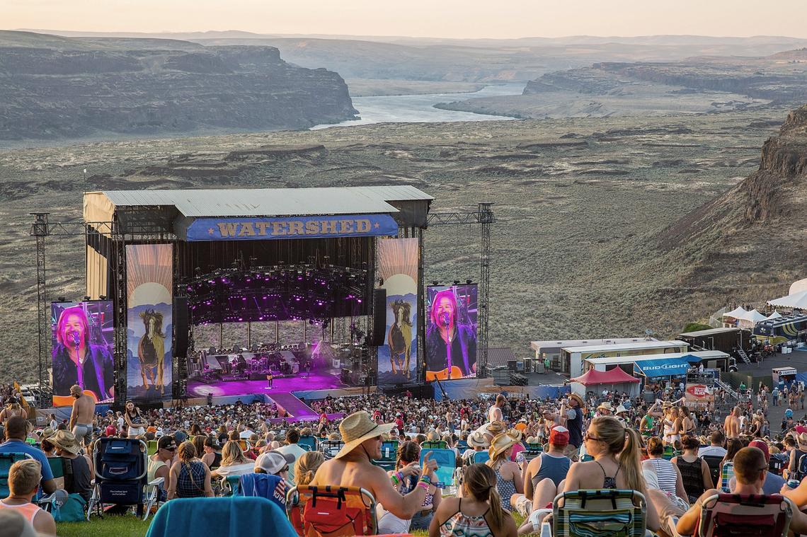 This file photo shows fans at the Watershed Music Festival at Gorge Amphitheatre in 2016 near George, Wash.