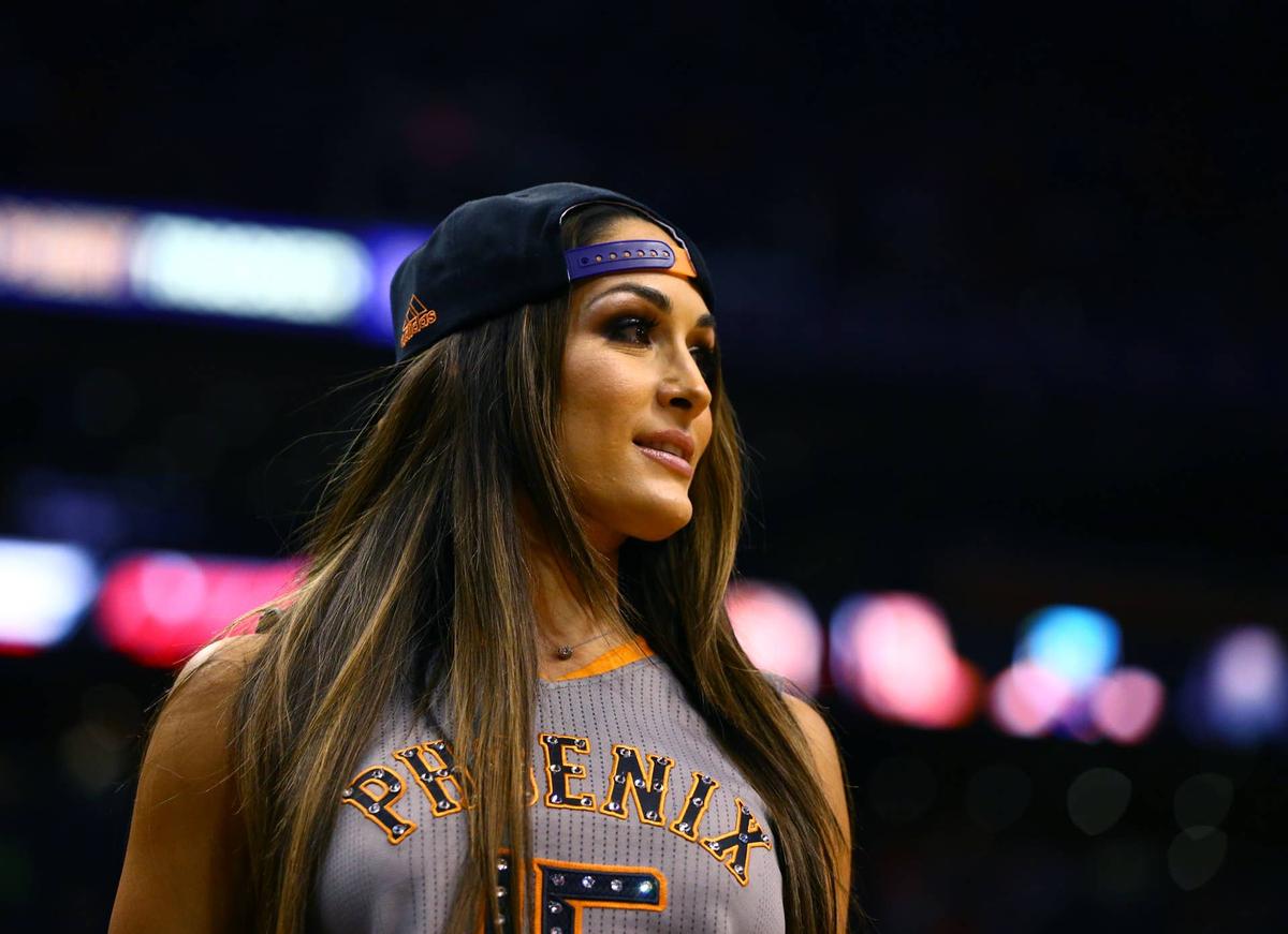  Mar 11, 2015; Phoenix, AZ, USA; WWE wrestler Nikki Bella in attendance of the game between the Minnesota Timberwolves against the Phoenix Suns at US Airways Center. Mandatory Credit: Mark J. Rebilas-USA TODAY Sports 
