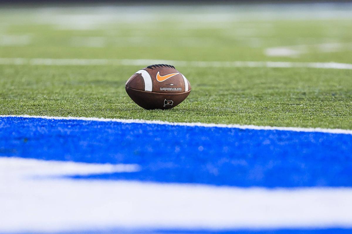  Football on field at high school. 