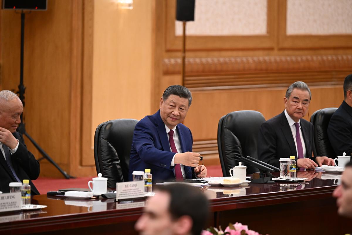 President Xi Jinping of China participates in bilateral talks with President Donald Trump (not pictured) at the Great Hall of the People in Beijing during their two-day summit, on Thursday, May 14, 2026. During the first U.S. presidential visit to China in nearly a decade, Xi delivered a warning on Taiwan, saying that the issue, if handled poorly, could lead to conflict and "an extremely dangerous situation." (Kenny Holston/The New York Times)..