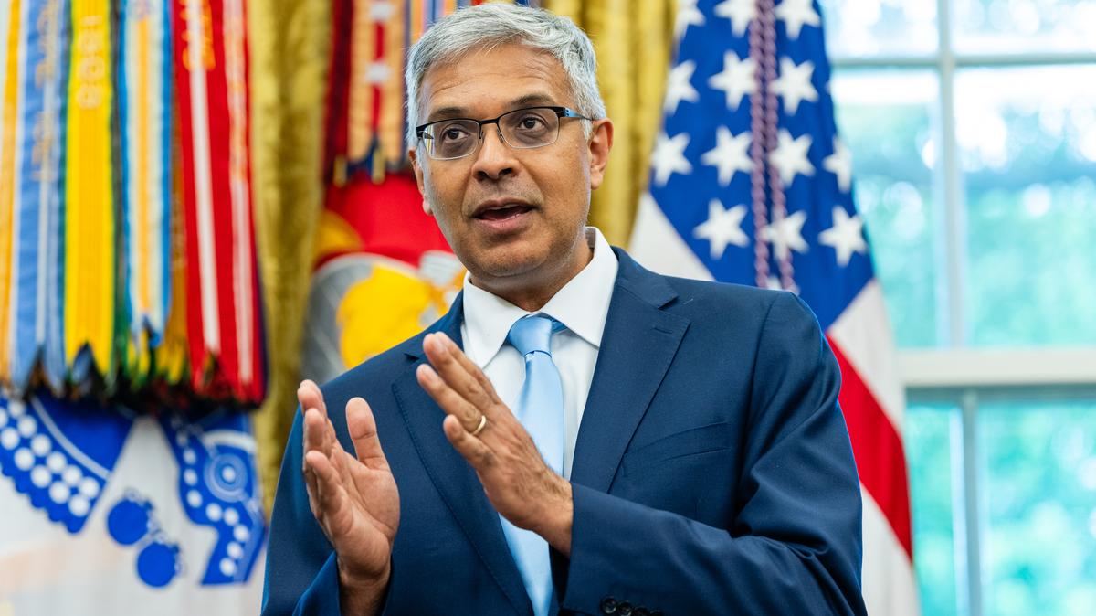 Director of the National Institutes of Health Jay Bhattacharya speaks as President Donald Trump signs executive orders and proclamations in the Oval Office at the White House in Washington on May 5, 2025. Trump administration officials, confronted by overlapping outbreaks of Ebola and the hantavirus, have taken a more aggressive approach to locking down potentially exposed people than in past outbreaks, surprising many public health experts.