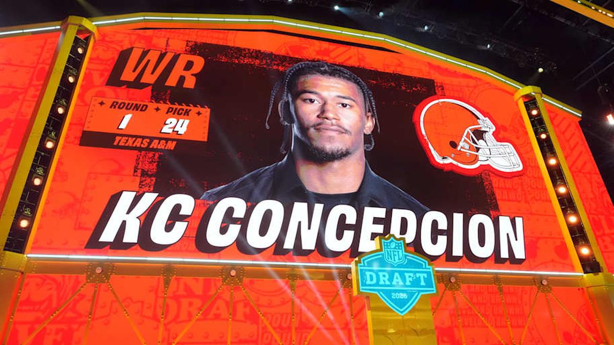  Apr 23, 2026; Pittsburgh, PA, USA; Texas A&M Aggies wide receiver KC Concepcion is selected by the Cleveland Browns as the number 24 pick during the 2026 NFL Draft at Acrisure Stadium. Mandatory Credit: Kirby Lee-Imagn Images | Kirby Lee-Imagn Images 