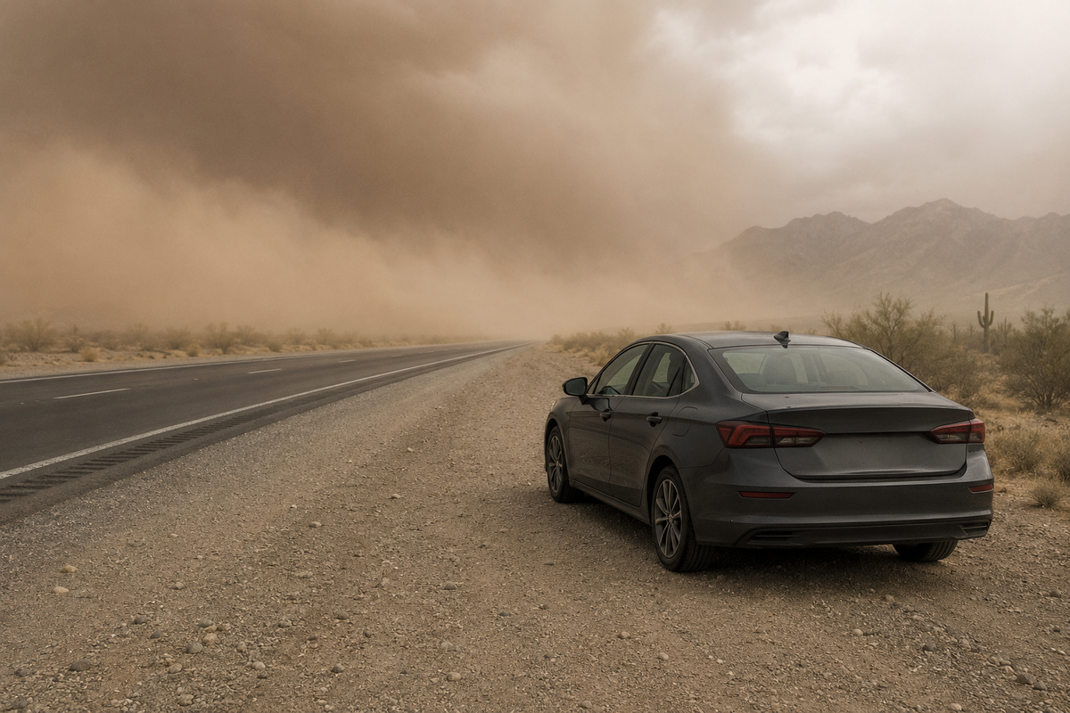  Desert highway under a dust storm ChatGPT