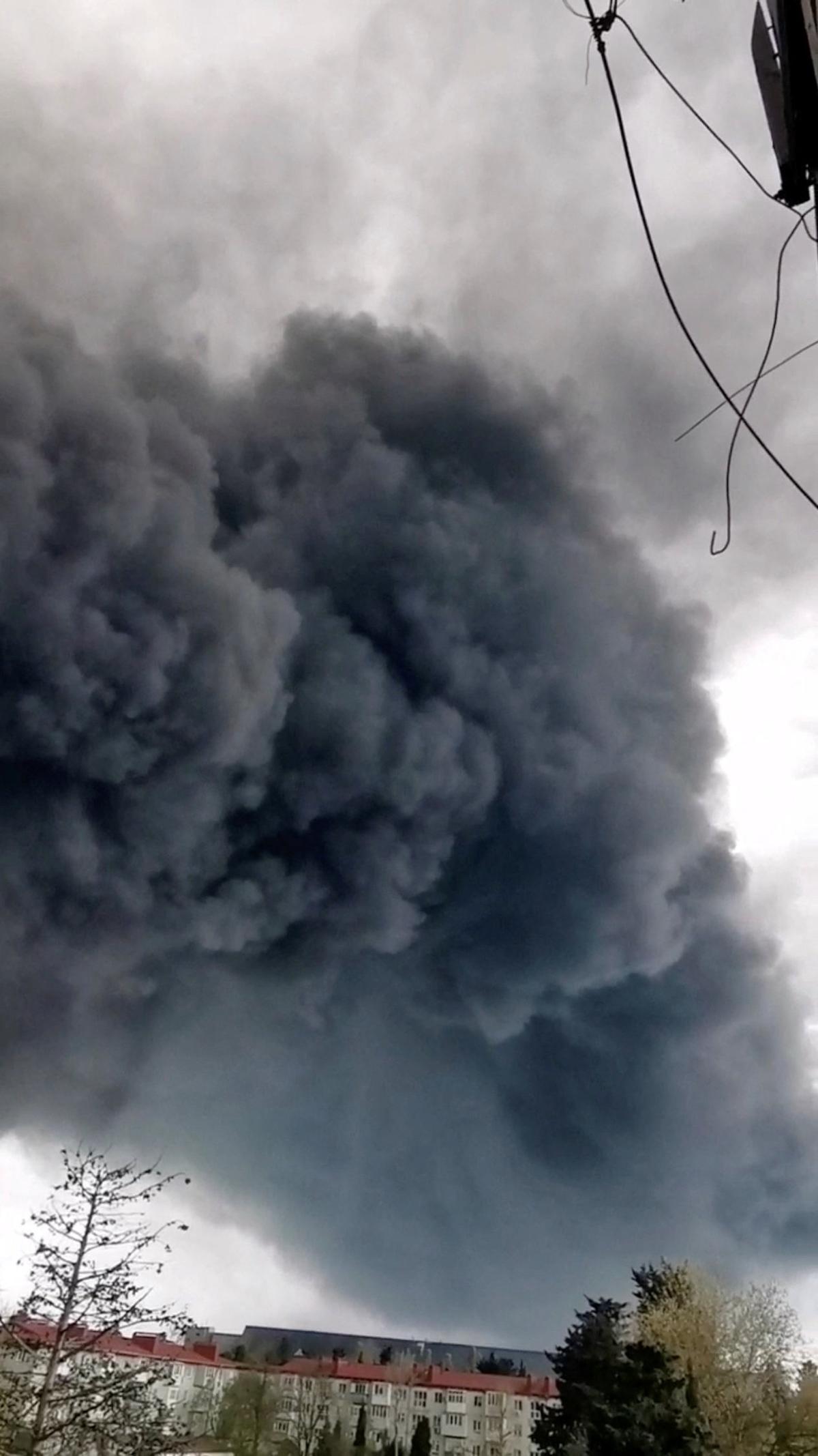 Smoke rises following a Ukrainian drone attack, amid the Russia-Ukraine conflict, in Tupase, Krasnodar Region, Russia, in this screen grab obtained from social media video released on May 1, 2026. Social Media/via REUTERS