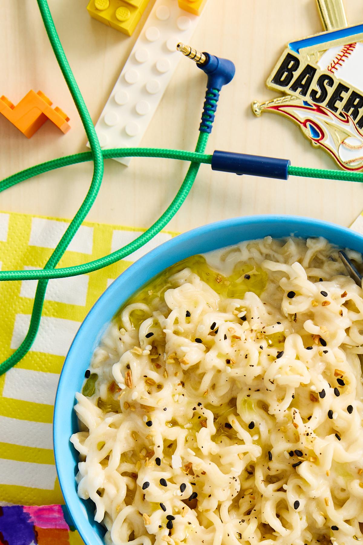 Cream Cheese Ramen. End-of-school year chaos has arrived. These 20-minute (or less) meals will get you cooking through it. Food styled by Monica Pierini. Prop styled by Megan Hedgpeth. (Ryan Liebe/The New York Times)