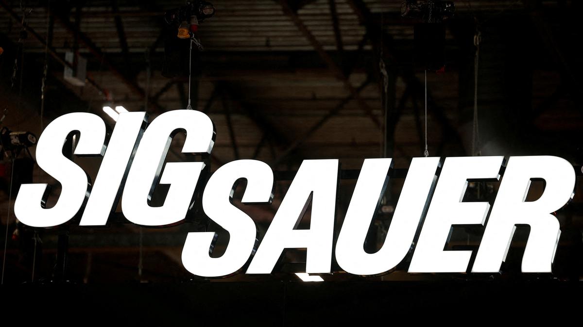 FILE PHOTO: The logo of Sig Sauer is displayed at the Eurosatory international land and air defence and security trade fair in Villepinte, France, June 17, 2024. REUTERS/Benoit Tessier/File Photo