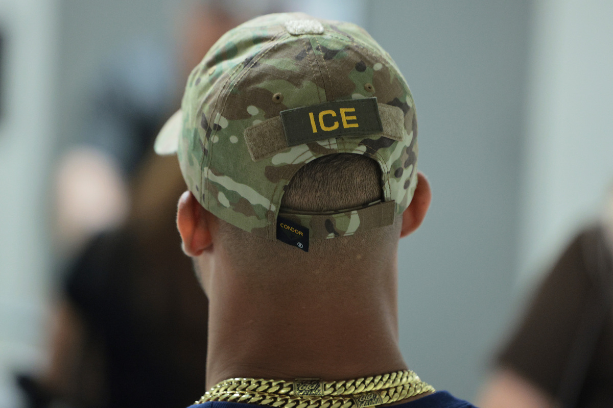  Immigration and Customs Enforcement (ICE) agents patrol the halls of immigration court at the Jacob K. Javits Federal Building on June 24, 2026 in New York City. 