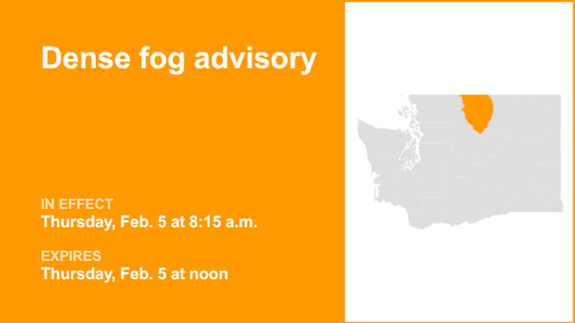 Dense fog advisory in place for Western Okanogan County until Thursday midday 