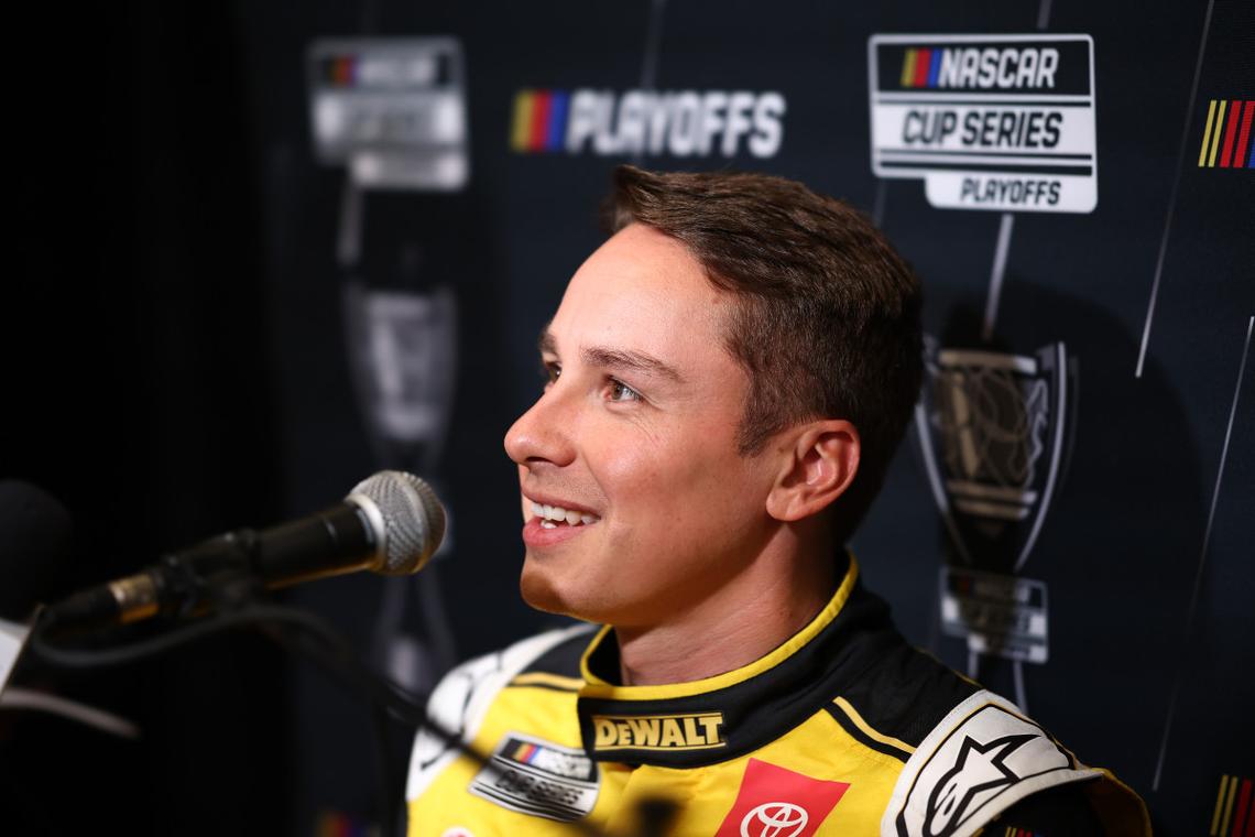  Christopher Bell speaks with the media during NASCAR Cup Series Playoff Media Day at Charlotte Convention Center on August 27, 2025 in Charlotte, North Carolina. Jared C. Tilton/Getty Images