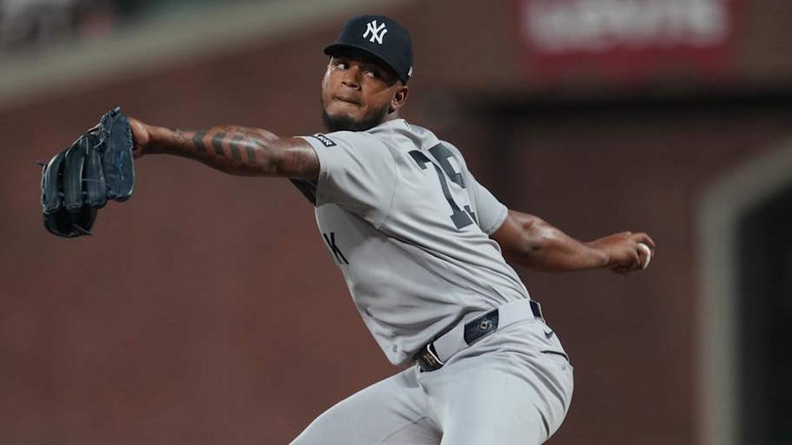  New York Yankees pitcher Camilo Doval (75) delivers a pitch against the San Francisco Giants in the ninth inning at Oracle Park. | Cary Edmondson-Imagn Images 