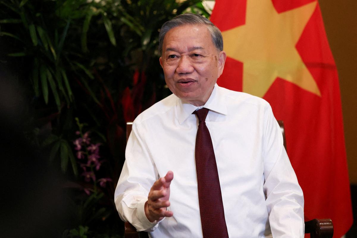 Vietnamese President To Lam speaks to Reuters on the sidelines of the IISS Shangri-la Dialogue security summit in Singapore May 29, 2026.  REUTERS/Edgar Su/File Photo