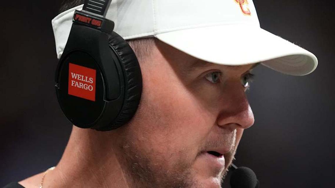  Dec 30, 2025; San Antonio, TX, USA; Southern California Trojans head coach Lincoln Riley watches in the first half against the TCU Horned Frogs during the Alamo Bowl at Alamodome. Mandatory Credit: Kirby Lee-Imagn Images | Kirby Lee-Imagn Images 