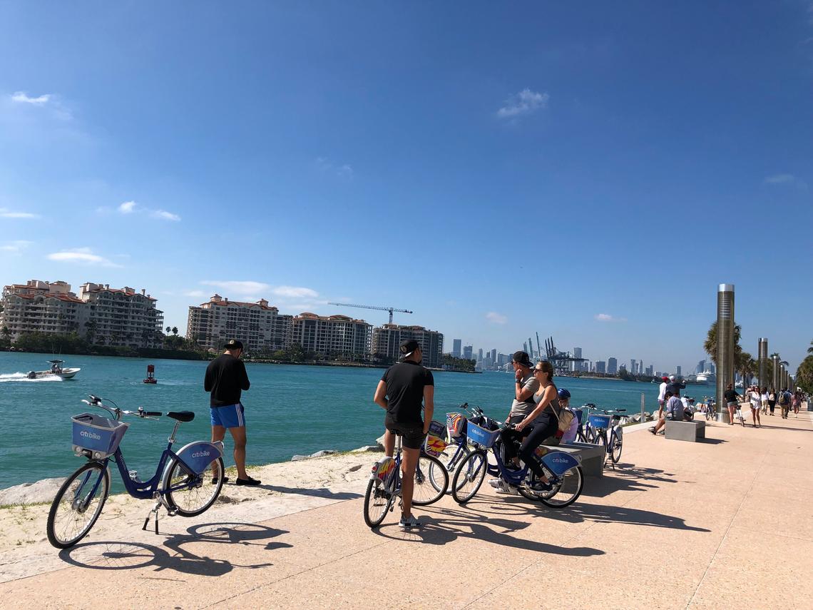  People enjoy the sun and leizure at Miami Miami Beach on January 21, 2019, in Miami, Florida. 