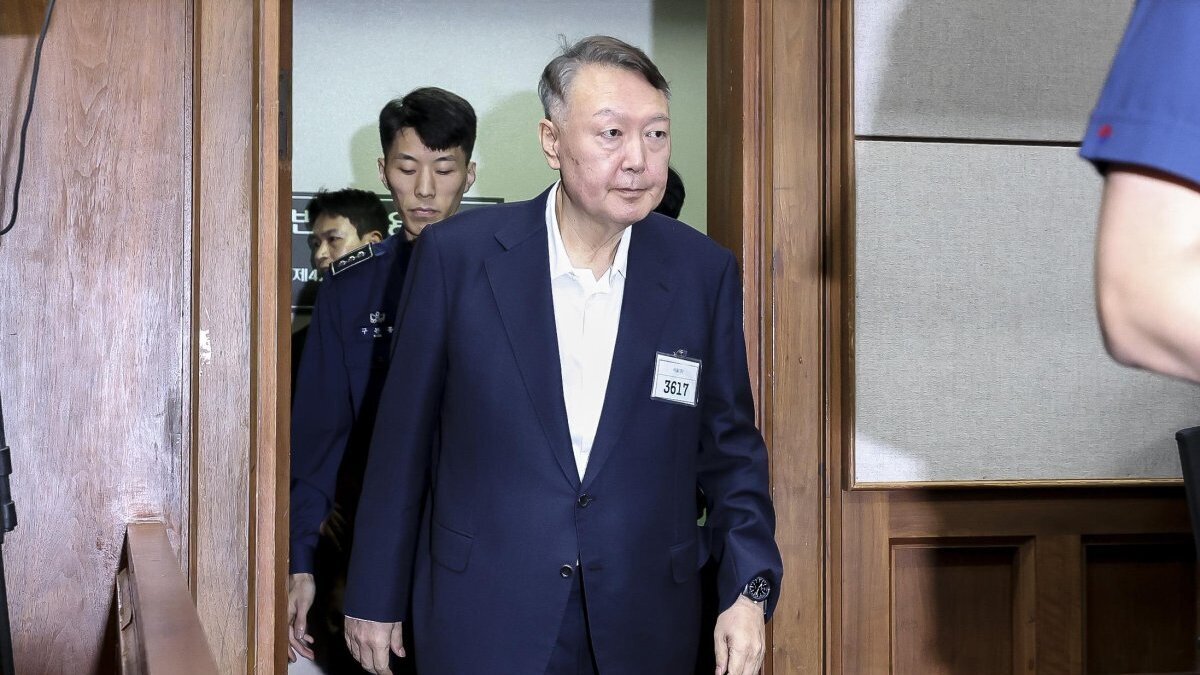 A Seoul court sentenced former President Yoon Suk Yeol to 30 years in prison for his involvement in sending military drones into North Korea as a pretext for declaring a state of emergency. Yoon is seen here at a September 2025 hearing, File Pool Photo by Yonhap/EPA