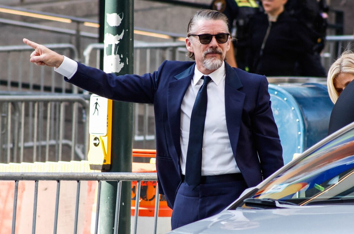 Ethan Hawke arrives at Madison Square Garden.