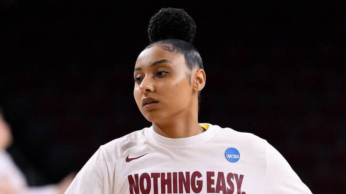  Mar 24, 2025; Los Angeles, California, USA; USC Trojans guard JuJu Watkins during pregame warmup before an NCAA Tournament second round game against the Mississippi State Bulldogs at Galen Center. Mandatory Credit: Robert Hanashiro-Imagn Images | Robert Hanashiro-Imagn Images 