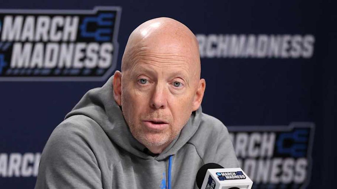  Mar 19, 2026; Philadelphia, PA, USA; UCLA Bruins head coach Mick Cronin speaks with the media before a practice session ahead of the first round of the men's 2026 NCAA Tournament at Xfinity Mobile Arena. Mandatory Credit: Bill Streicher-Imagn Images | Bill Streicher-Imagn Images 
