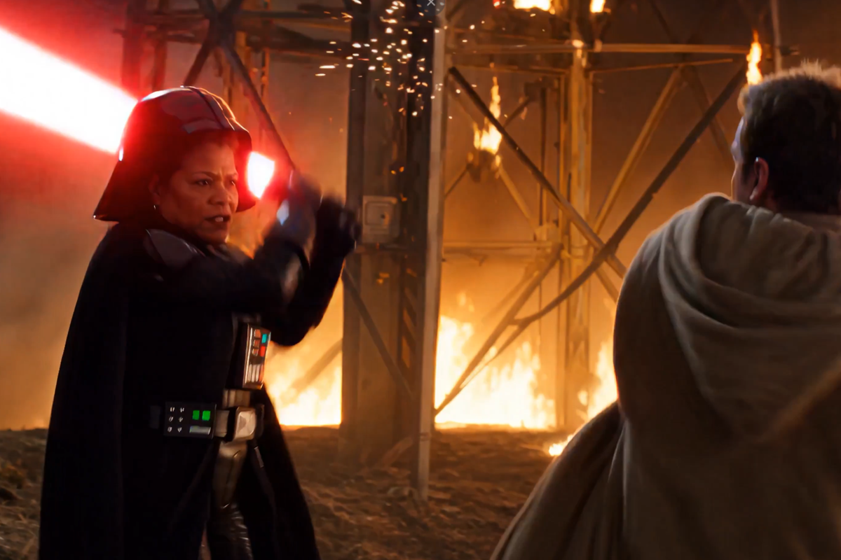  A still from an AI-generated video reposted by Spencer Pratt showing Karen Bass as Darth Vader from “Star Wars.” 