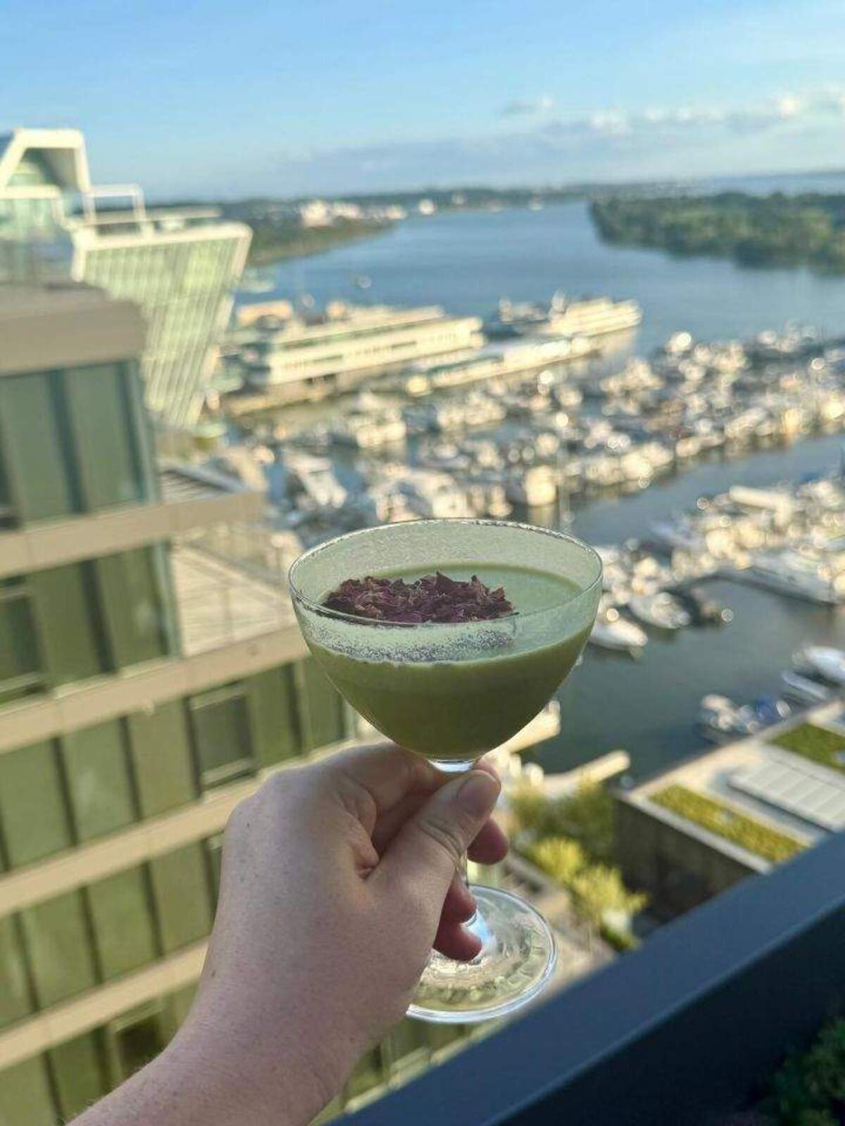  Enjoying a Mizuki Matcha on Moonraker's rooftop over the Potomic. Photo credit: Olivia Liveng 