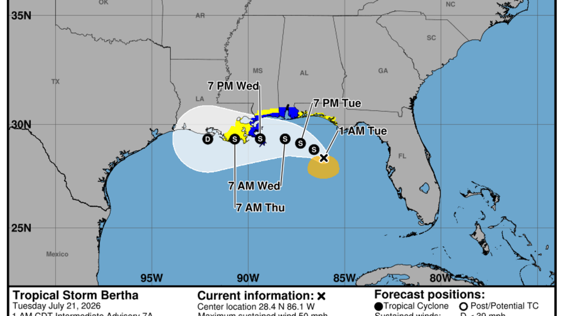 Tropical Storm Bertha: Tuesday, July 21 update from the NHC on latest developments 