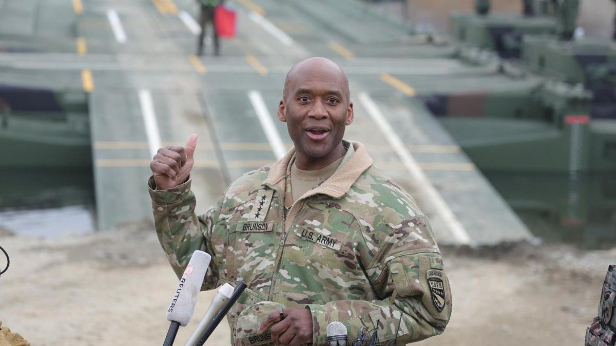 The Chinese Embassy in Seoul on Thursday criticized recent remarks by USFK Commander Gen. Xavier Brunson likening South Korea to a "dagger" in Asia. Brunson is seen here during a combined river crossing exercise in Yeoncheon on March 14. File Photo by Yonhap