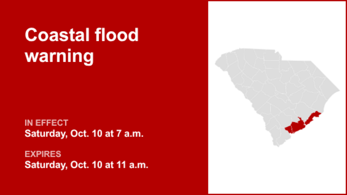 UPDATE: Coastal flood warning affecting Coastal Colleton and Charleston County Saturday midday 