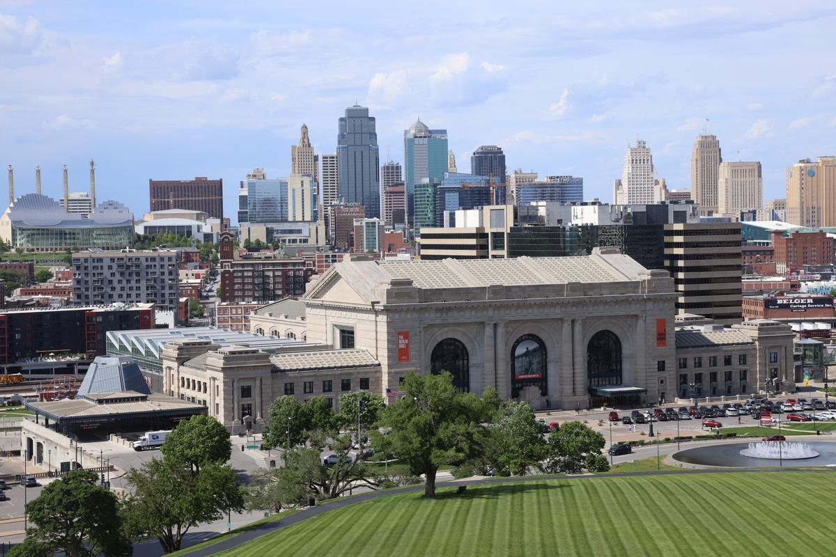 Union Station dominates the skyline of Kansas City as the city prepares to host 2026 FIFA World Cup matches, in Missouri, U.S., May 9, 2026.  REUTERS/Katie Currid