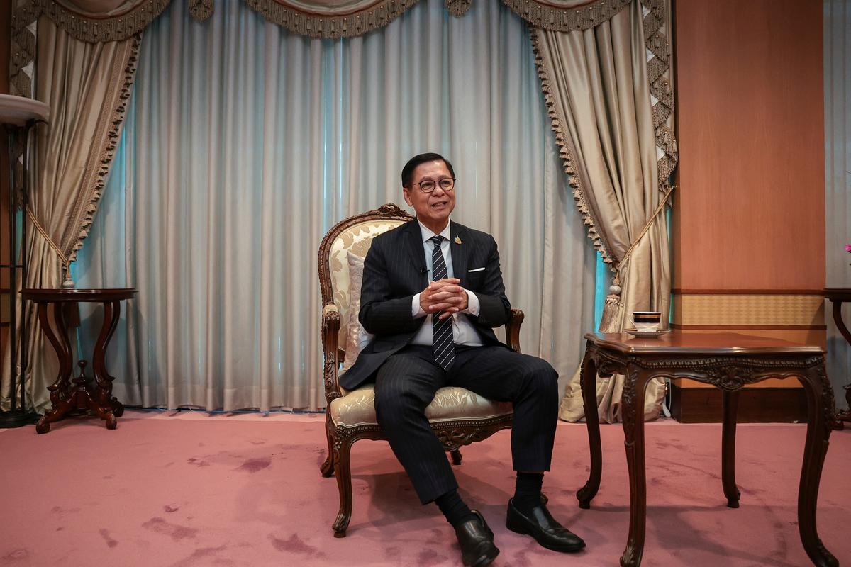 Thailand's Deputy Prime Minister and Foreign Minister Sihasak Phuangketkeow speaks during an exclusive interview with Reuters about Myanmar diplomacy and the upcoming ASEAN summit at Ministry of Foreign Affairs, in Bangkok, Thailand, May 5, 2026. REUTERS/Chalinee Thirasupa