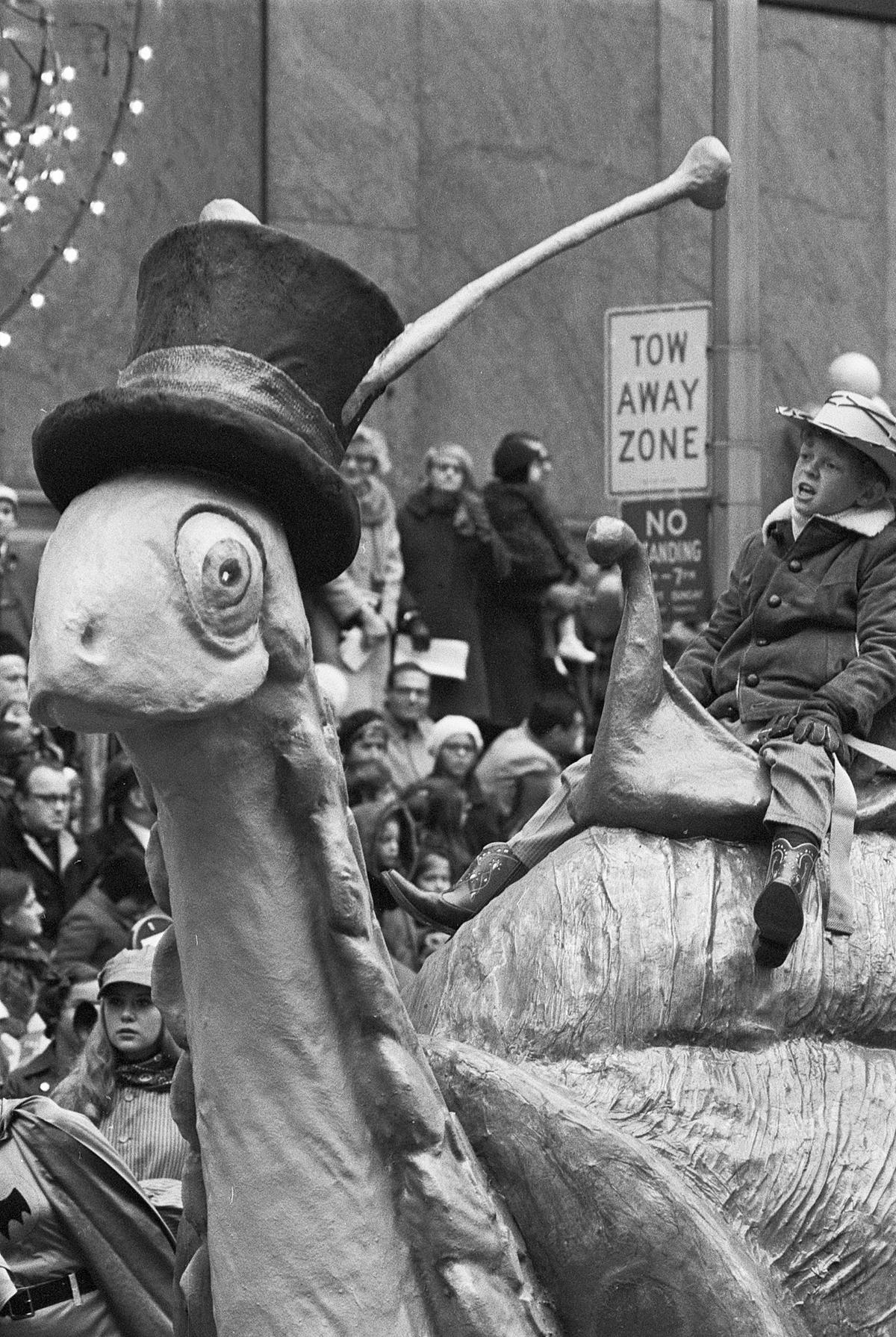 Johnny Whitaker aboard the Snail push float during the 42nd Annual Macy’s Thanksgiving Day Parade on November 28, 1968NBC via Getty Images