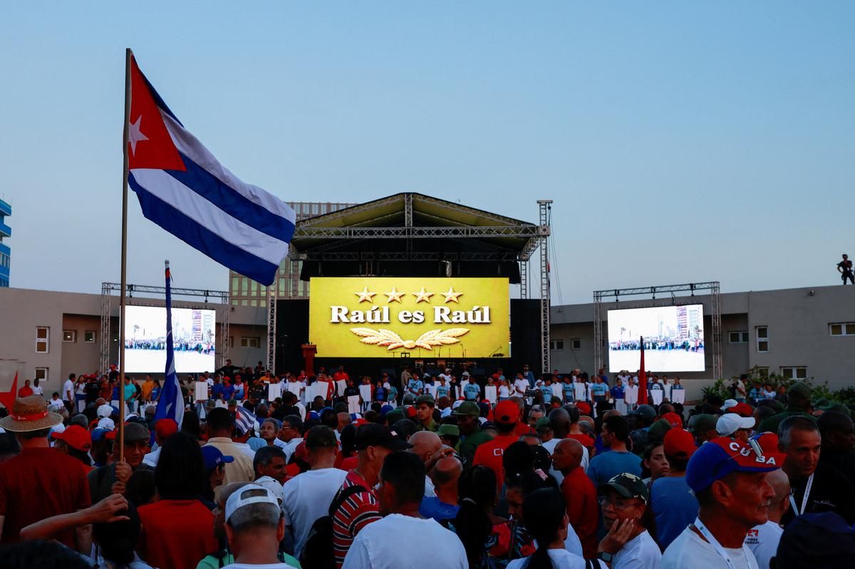 People gather ahead of a pro-government rally called by Cuban authorities to protest U.S. policies towards the island, including the indictment of former Cuban president Raul Castro, in Havana, Cuba, May 22, 2026. REUTERS/Norlys Perez