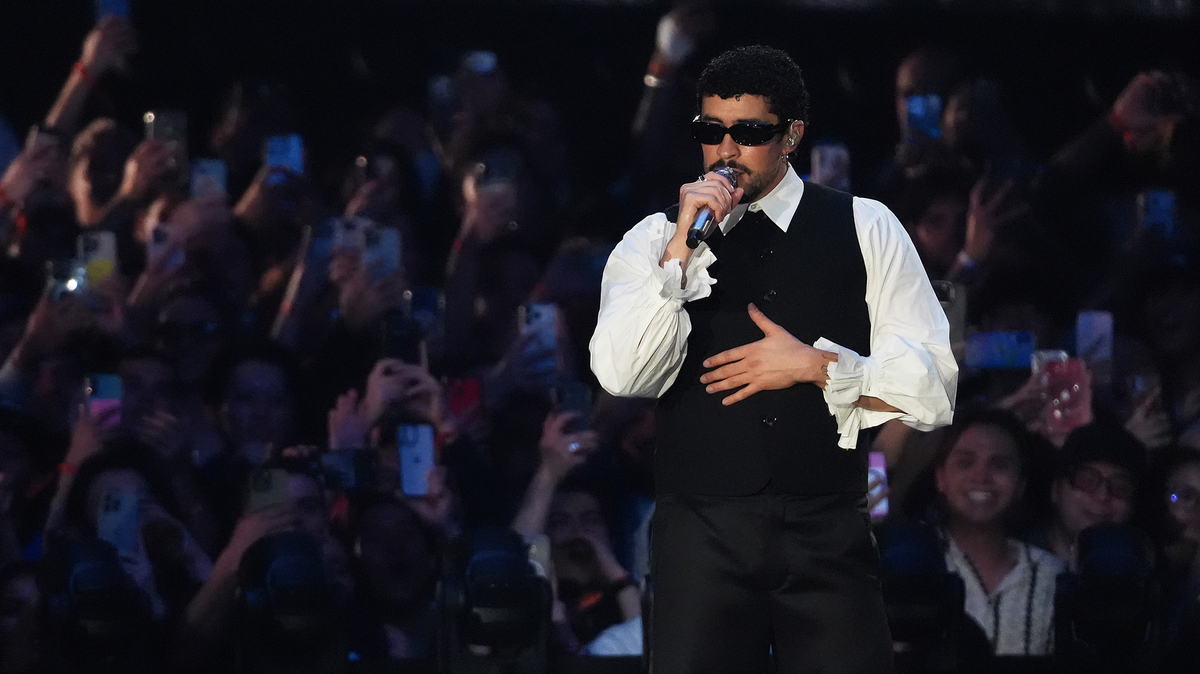 Bad Bunny performs during Spotify's Billions Club Live show in Tokyo on March 7, 2026.