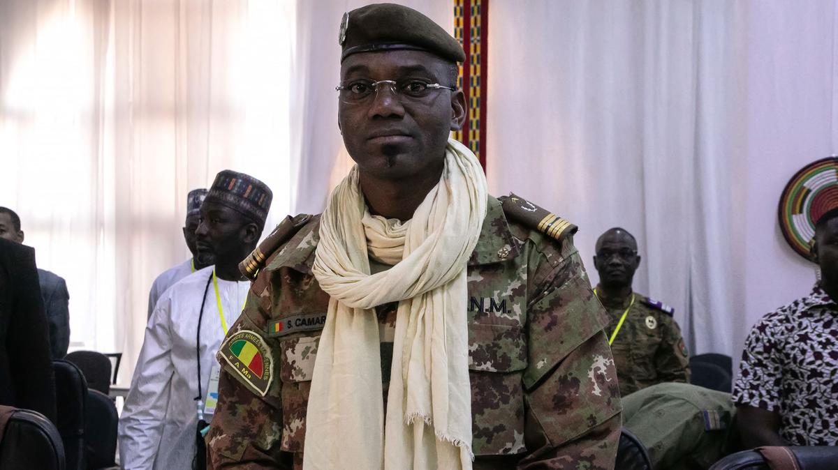 Colonel Sadio Camara, Minister of Defense and Veterans of Mali, is seen at the meeting of Ministers of the Alliance of Sahel States (AES), Ouagadougou, Feb. 15, 2024. (Fanny Noaro-Kabre/AFP/Getty Images/TNS)