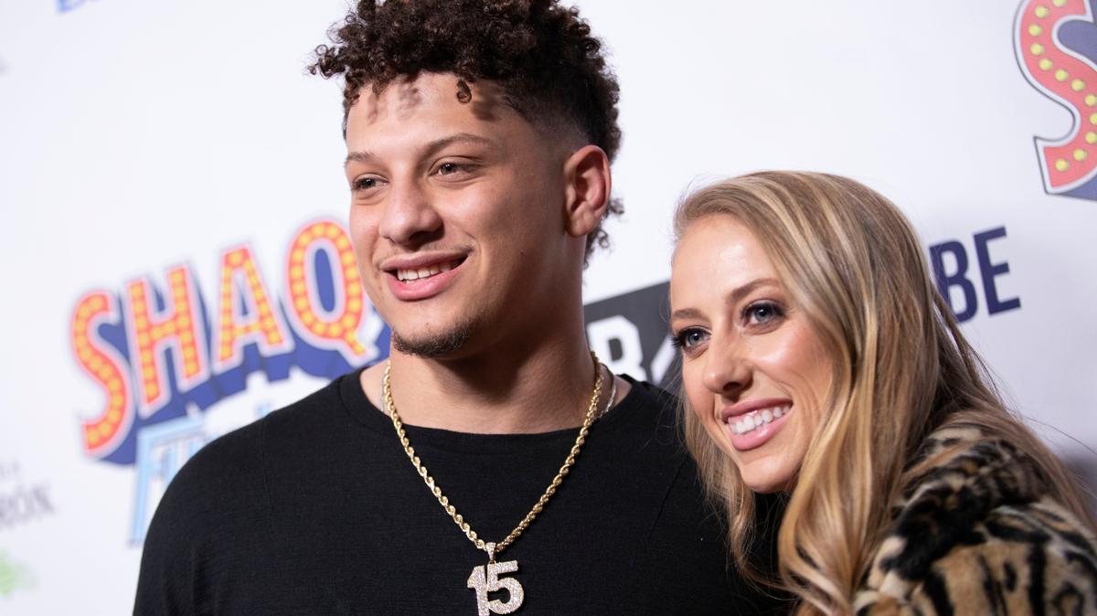 FILE - Kansas City Chiefs quarterback Patrick Mahomes and Brittany Matthews arrive at Shaq’s Fun House at Live! at the Battery Atlanta in Atlanta, in this Friday, Feb. 1, 2019, file photo. The National Women’s Soccer League is returning to Kansas City after an ownership group led by local businesspeople that includes the fiancé of Chiefs quarterback Patrick Mahomes was awarded an expansion franchise Monday, Dec. 7, 2020. (Photo by Omar Vega/Invision/AP, File)