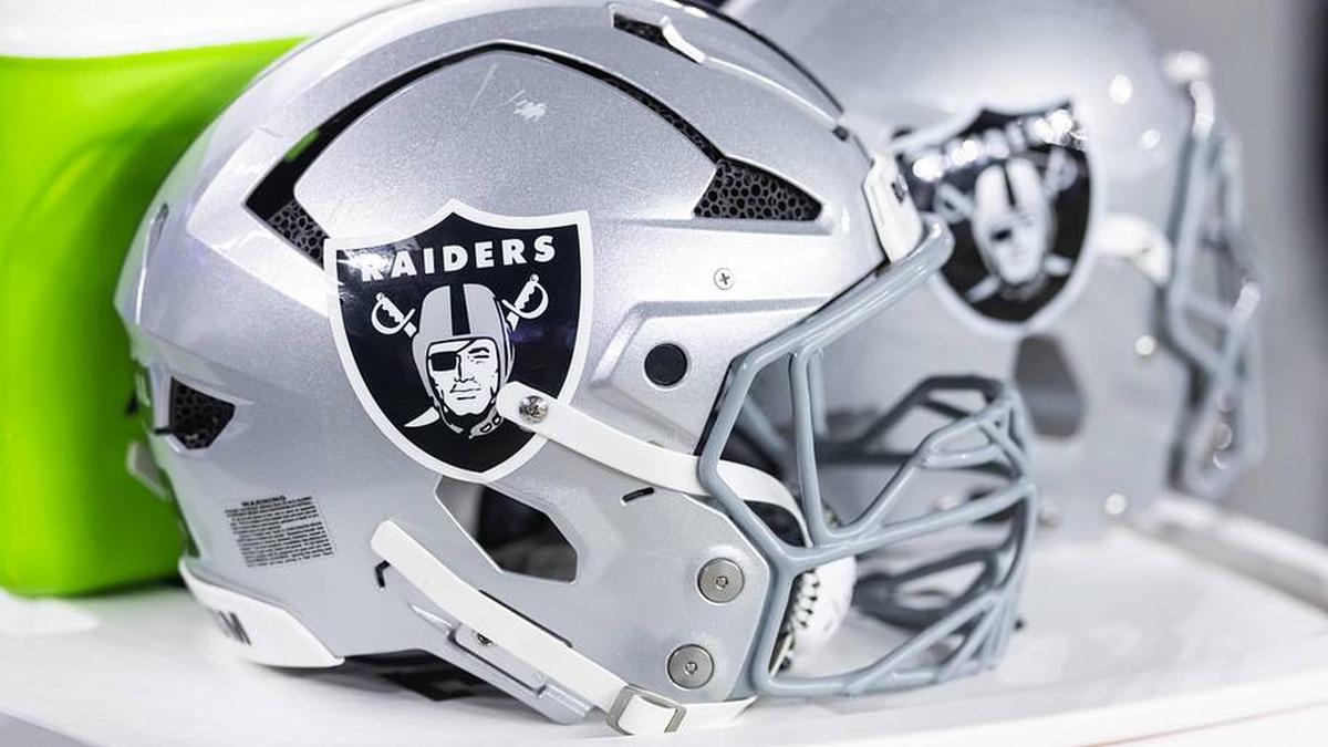 Aug 23, 2025; Glendale, Arizona, USA; Detailed view of a Las Vegas Raiders helmet during a preseason NFL game at State Farm Stadium. Mandatory Credit: Mark J. Rebilas-Imagn Images | Mark J. Rebilas-Imagn Images 
