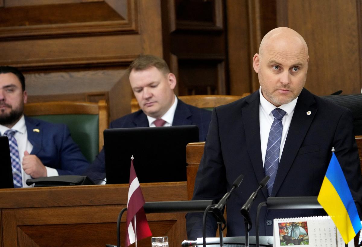A candidate for Latvia's new Prime Minister Andris Kulbergs adresses Parliament before it votes on a new government in Riga, Latvia May 28, 2026. REUTERS/Ints kalnins