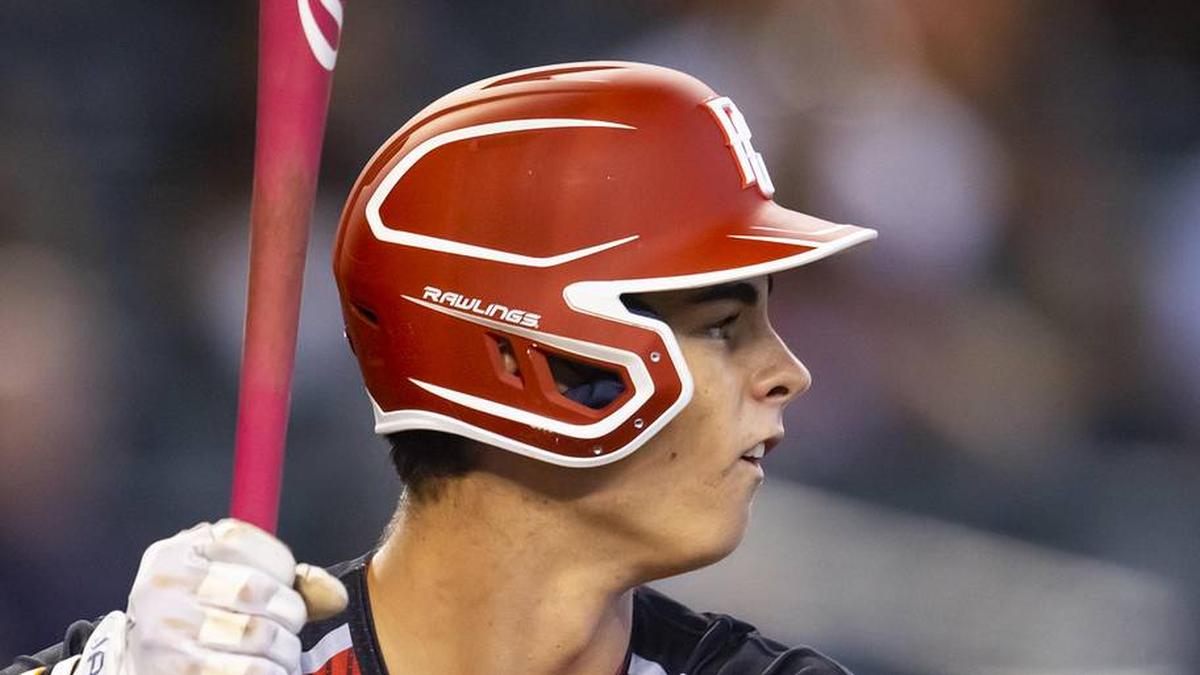  Aug 28, 2022; Phoenix, Arizona, US; West outfielder Will Gasparino (23) during the Perfect Game All-American Classic high school baseball game at Chase Field. Mandatory Credit: Mark J. Rebilas-Imagn Images | Mark J. Rebilas-Imagn Images 