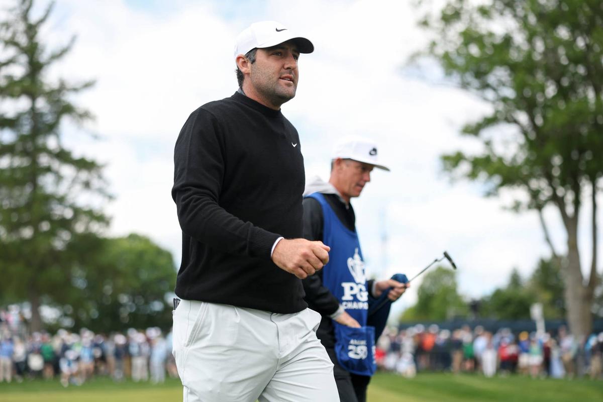  Scottie Scheffler looks on during the second round of the PGA Championship at Aronimink Golf Club on Friday, May 15, 2026, in Newtown Square, Pennsylvania. (Photo by Maddie Meyer/PGA of America)