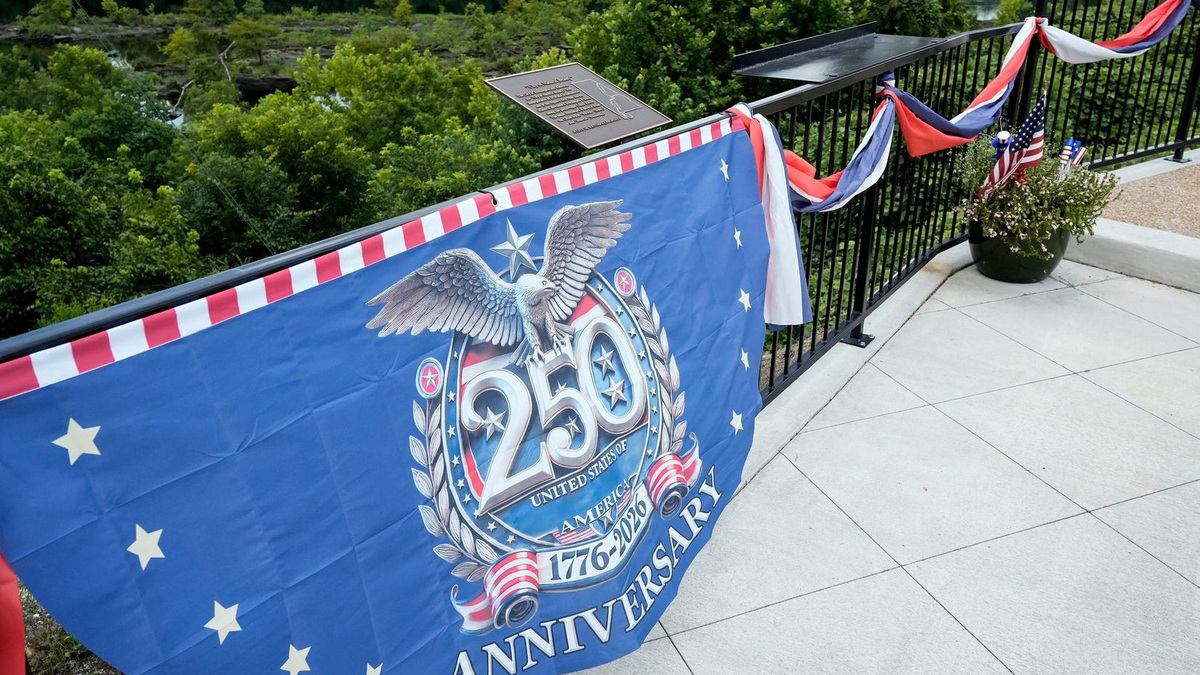 America 250 bunting is seen at a Coosa River overlook in Wetumpka, Ala., on Tuesday, June 30, 2026.