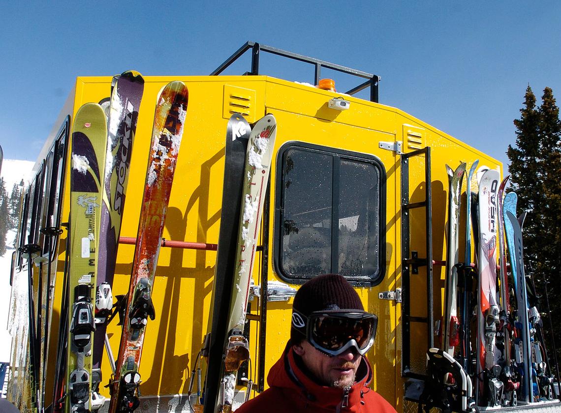  Scott Schmidt cat skiing, stock image. 