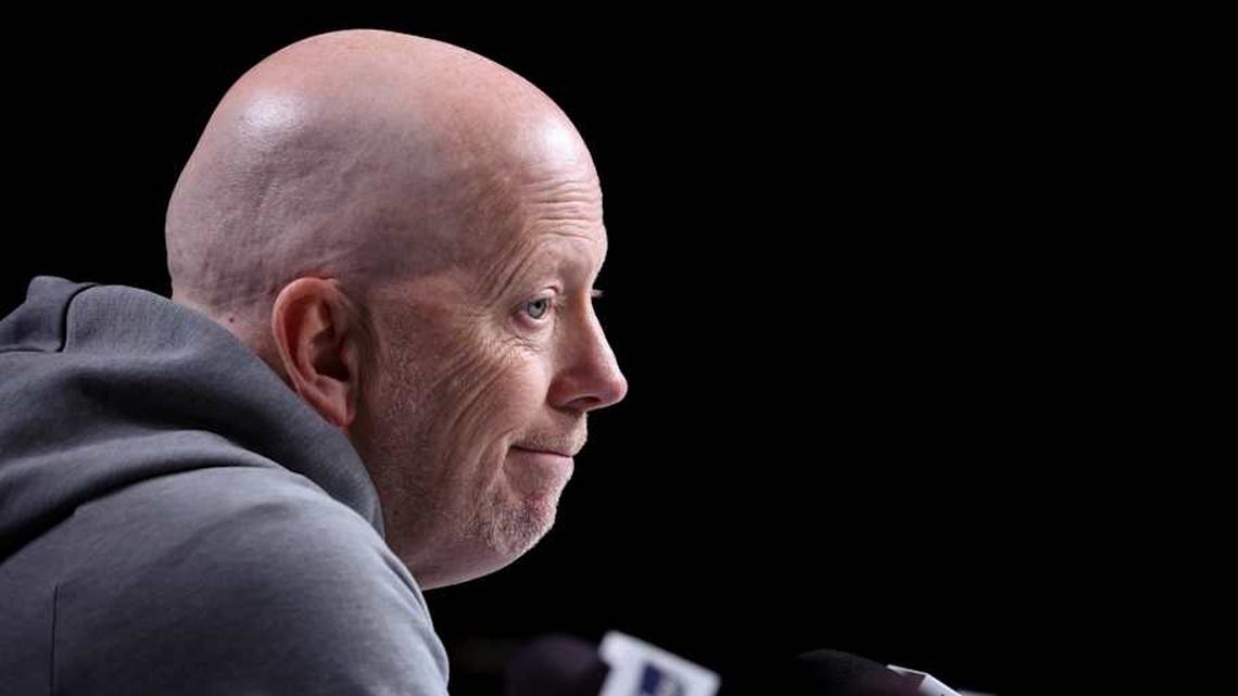  Mar 19, 2026; Philadelphia, PA, USA; UCLA Bruins head coach Mick Cronin speaks with the media before a practice session ahead of the first round of the men's 2026 NCAA Tournament at Xfinity Mobile Arena. Mandatory Credit: Bill Streicher-Imagn Images | Bill Streicher-Imagn Images 