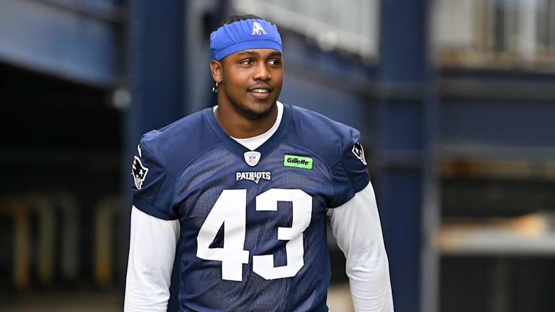  Jun 9, 2025; Foxborough, MA, USA; New England Patriots defensive end Bradyn Swinson (43) walks to the practice fields at Gillette Stadium. Mandatory Credit: Eric Canha-Imagn Images | Eric Canha-Imagn Images 