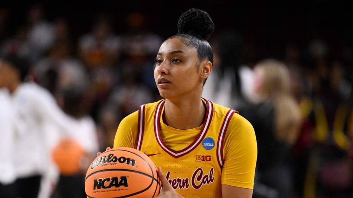  Mar 24, 2025; Los Angeles, California, USA; USC Trojans guard JuJu Watkins (12) during pregame warmups before an NCAA Tournament second round game against the Mississippi State Bulldogs at Galen Center. Mandatory Credit: Robert Hanashiro-Imagn Images | Robert Hanashiro-Imagn Images 