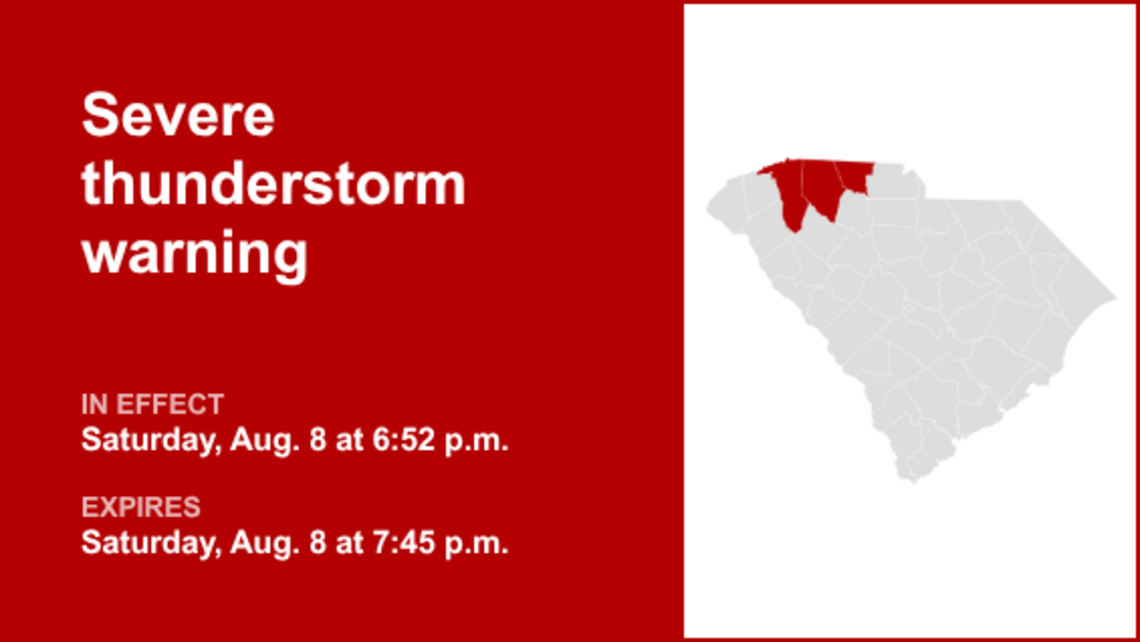 UPDATE: The current severe thunderstorm warning for Upstate SC will be expiring at 7:45 p.m. 