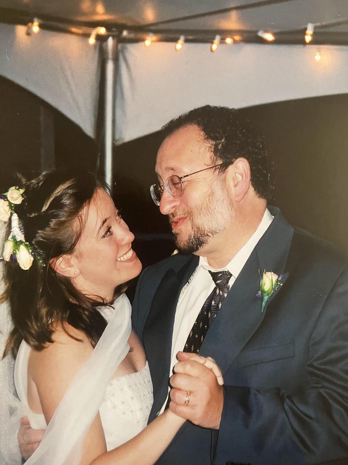  Karen Hartman and her father at Karen's civil union in 2000. (Photo by Laura Turbow) 