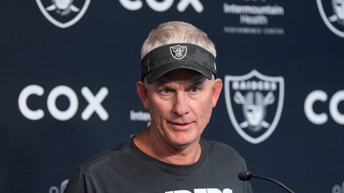  Jun 9, 2026; Henderson, NV, USA; Las Vegas Raiders assistant head coach Mike McCoy at press conference at the Intermountain Health Performance Center. Mandatory Credit: Kirby Lee-Imagn Images | Kirby Lee-Imagn Images 